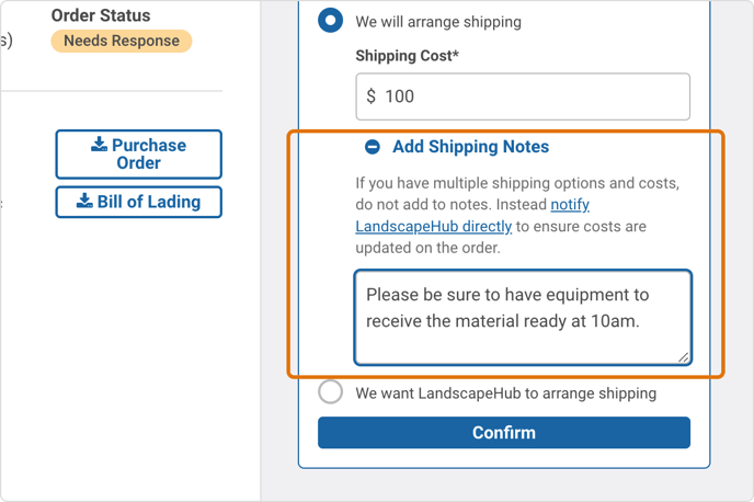 shipping notes _ landing page